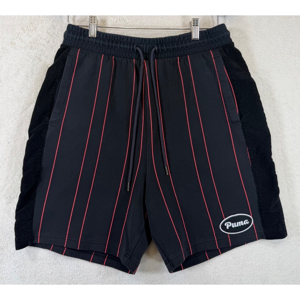Puma Sport Division Local Pinstripe Shorts Mens M Black Red Corduroy Side Panels